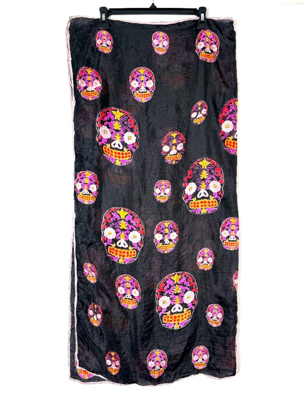 Festive Sugar Skull Halloween Dia De Los Muertos Silk Lightweight Square Scarf